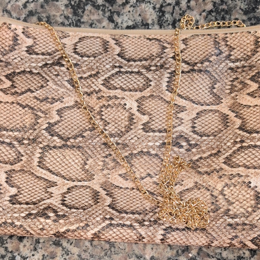 Klutch Snakeskin Clutch with Gold Chain